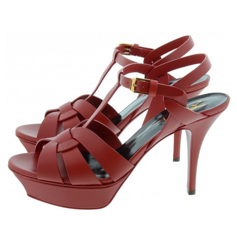 Saint Laurent圣罗兰 女士红色时尚经典皮革高跟鞋凉鞋 315490 BZC00 6422